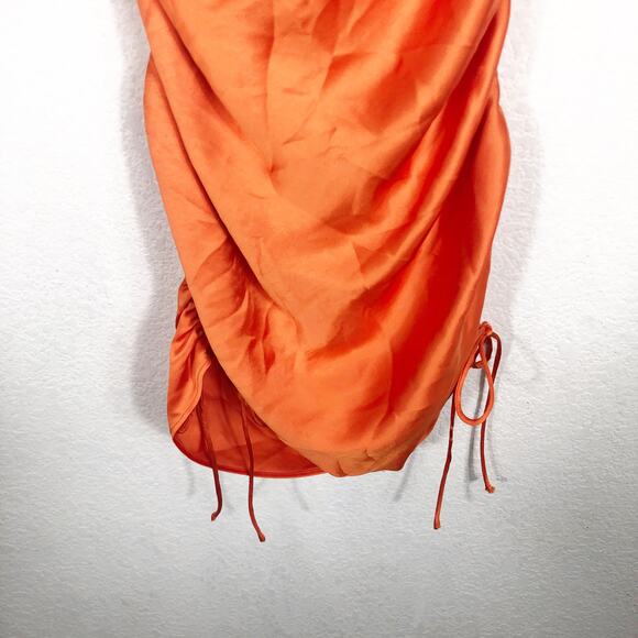 Zara Orange Satin Draped Effect Mini Dress Size Large Ruched Cocktail Halloween - Picture 9 of 14
